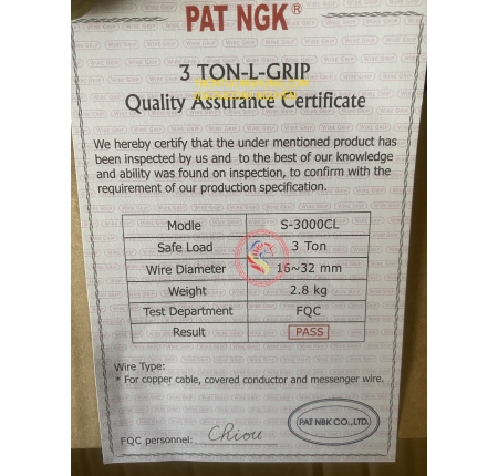 Cóc kẹp cáp S-3000CL 3 tấn PAT NGK 16mm-32mm Taiwan