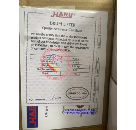Kẹp cẩu thùng phuy Haru 1 tấn HDL-2 Taiwan