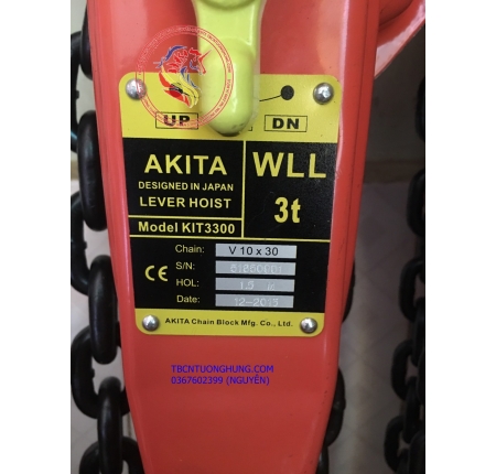 PALANG XÍCH LẮC TAY AKITA  3 TẤN 1.5 MÉT